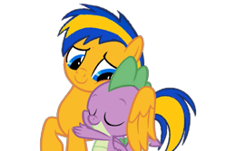 Size: 1095x730 | Tagged: safe, artist:mlpfan3991, derpibooru import, spike, oc, oc:flare spark, dragon, pegasus, pony, g4, female, male, simple background, transparent background