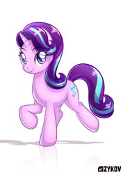 Size: 2441x3453 | Tagged: safe, artist:ikuvaito, derpibooru import, starlight glimmer, pony, unicorn, g4, cute, female, glimmerbetes, horn, looking at you, mare, raised hoof, raised leg, simple background, smiling, solo, white background