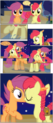 Size: 2700x6217 | Tagged: safe, artist:gm-scoots, derpibooru import, apple bloom, scootaloo, earth pony, pegasus, pony, comic:bleeding hearts, braid, comic, duo, female, kiss on the lips, kissing, lesbian, ship:scootabloom, shipping