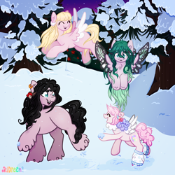 Size: 2100x2100 | Tagged: safe, artist:audreen, derpibooru import, oc, oc only, pegasus, pony, outdoors, signature, smiling, snow, usnh