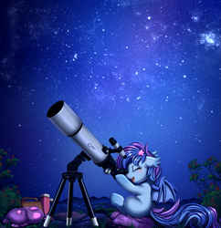 Size: 3877x4002 | Tagged: safe, artist:pridark, derpibooru import, oc, oc only, bat pony, pony, bat pony oc, night, outdoors, solo, telescope