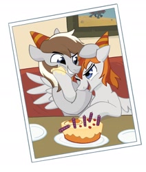 Size: 2000x2360 | Tagged: safe, artist:yaco, derpibooru import, oc, oc:felix gulfstream, oc:斑仔, earth pony, pegasus, pony, birthday, birthday cake, brothers, cake, clothes, food, indoors, male, photo, siblings