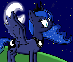 Size: 4096x3504 | Tagged: safe, artist:pegasus darkblue, derpibooru import, princess luna, alicorn, pony, g4, crescent moon, horn, jewelry, moon, night, night sky, outdoors, regalia, sky, spread wings, wings