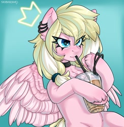 Size: 1480x1517 | Tagged: safe, artist:skobkazavr, derpibooru import, oc, oc only, pegasus, pony, bubble tea, drink, solo