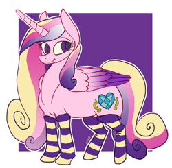 Size: 1182x1159 | Tagged: safe, artist:lawkbutt, derpibooru import, princess cadance, alicorn, pony, g4, clothes, female, mare, pink, socks, solo, sternocleidomastoid, striped socks