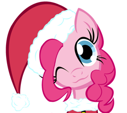 Size: 900x799 | Tagged: safe, artist:asax0, artist:themightysqueegee, derpibooru import, pinkie pie, earth pony, pony, g4, 2012, :3, ;3, bust, christmas, clothes, costume, female, hat, holiday, looking at you, mare, one eye closed, portrait, santa costume, santa hat, simple background, smiling, solo, transparent background, wink, winking at you