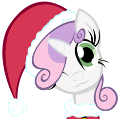 Size: 900x878 | Tagged: safe, artist:asax0, artist:themightysqueegee, derpibooru import, sweetie belle, pony, unicorn, g4, 2012, :3, ;3, bust, christmas, clothes, costume, female, hat, holiday, horn, looking at you, one eye closed, portrait, santa costume, santa hat, simple background, solo, transparent background, wink, winking at you