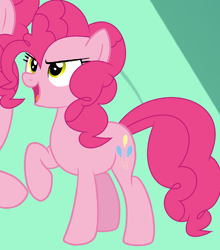 Size: 1876x2136 | Tagged: safe, artist:auroras-bases, artist:pinkiepartypiepiety, derpibooru import, pinkie pie, earth pony, pony, g4, alternate eye color, base used, clone, female, golden eyes, mare, open mouth, open smile, raised hoof, raised leg, smiling, solo, standing