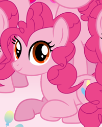 Size: 1144x1432 | Tagged: safe, artist:pinkiepartypiepiety, derpibooru import, pinkie pie, earth pony, pony, g4, alternate eye color, base artist needed, base used, clone, female, inconsistent line weight, lying down, mare, orange eyes, prone, solo