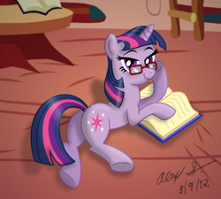 Size: 1134x1021 | Tagged: safe, artist:aleximusprime, derpibooru import, twilight sparkle, pony, unicorn, g4, adorkable, book, butt, cute, dork, female, glasses, golden oaks library, horn, meganekko, plot, solo