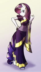 Size: 1870x3274 | Tagged: safe, artist:ketirz, derpibooru import, rarity, anthro, unguligrade anthro, unicorn, g4, belly, belly button, belly dancer, bracelet, clothes, dress, ear piercing, earring, female, gold, horn, horn ring, indian, indian pony, jewelry, piercing, ring, saree, sari, solo