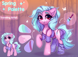 Size: 3300x2416 | Tagged: safe, artist:radioaxi, derpibooru import, oc, oc only, oc:traveling artist, earth pony, pony, commission, earth pony oc, female, high res, mare, raised hoof, raised leg, reference sheet, solo, sparkles