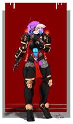 Size: 1416x2391 | Tagged: safe, artist:randystrike, derpibooru import, oc, oc:sweety cloud, anthro, armor, bolter, candle, gun, passepartout, warhammer (game), warhammer 40k, weapon