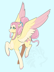 Size: 1730x2281 | Tagged: safe, artist:kefirchik7, derpibooru import, fluttershy, pegasus, pony, g4, blaze (coat marking), coat markings, colored hooves, colored wings, colored wingtips, facial markings, female, hooves, mare, redesign, simple background, socks (coat marking), solo, spread wings, wings