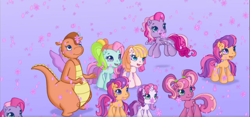 Size: 1366x639 | Tagged: safe, derpibooru import, screencap, cheerilee (g3), rainbow dash (g3), scootaloo (g3), starsong, sweetie belle (g3), toola roola, dragon, earth pony, pegasus, unicorn, g3, g3.5, twinkle wish adventure, animation error, female, filly, flying, foal, horn, mare, missing cutie mark, smiling, snow, snowfall, they just didn't care, wat, whimsey weatherbe