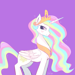 Size: 2048x2048 | Tagged: safe, artist:lizzwolfiedraws, derpibooru import, princess celestia, alicorn, pony, g4, blushing, concave belly, crown, female, folded wings, horn, jewelry, mare, peytral, profile, regalia, side view, slender, solo, thin, wings