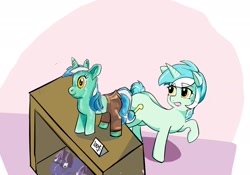 Size: 2388x1668 | Tagged: artist needed, source needed, safe, derpibooru import, lyra heartstrings, pony, unicorn, g4, clothes, cute, doll, horn, pants, plothole plush lyra, plushie, reaction to own portrayal, toy