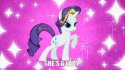 Size: 888x499 | Tagged: safe, derpibooru import, screencap, rarity, g4, sweet and elite, caption, image macro, imgflip, my little pony: friendship is magic, she's a lady, song reference, text, tom jones