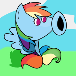 Size: 2048x2048 | Tagged: safe, artist:anonymous, derpibooru import, rainbow dash, g4, crossover, outdoors, peashooter, plants vs zombies, wat, what has science done