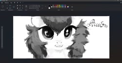 Size: 1280x659 | Tagged: safe, artist:some_ponu, derpibooru import, oc, pony, :3, art program in frame, bust, cute, fluffy mane, front view, grayscale, interface, monochrome, ms paint, portrait, screenshots, solo, unnamed oc