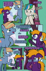 Size: 1920x2948 | Tagged: safe, artist:alexdti, derpibooru import, oc, oc:brainstorm (alexdti), oc:purple creativity, oc:star logic, pegasus, pony, unicorn, comic:quest for friendship retold, crying, female, flower, glasses, horn, laughing, male, mare, outdoors, stallion, tears of laughter