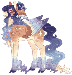 Size: 2472x2552 | Tagged: safe, artist:sleepy-nova, derpibooru import, oc, oc only, oc:starstruck, pegasus, pony, beige coat, blank flank, blue eyes, blue mane, blue tail, blue wingtips, brown coat, cloven hooves, coat markings, colored belly, colored eartips, colored eyebrows, colored hooves, colored pinnae, colored wings, colored wingtips, countershading, cream coat, ear piercing, earring, ethereal mane, eyebrows, eyebrows visible through hair, eyelashes, facial markings, female, female oc, fetlock tuft, folded wings, frown, gradient ears, gradient mane, gradient tail, hair accessory, hair bun, head wings, high res, hooves, jewelry, lacrimal caruncle, leg fluff, leg markings, lidded eyes, long fetlocks, long legs, long mane, long tail, looking back, mane accessory, mare, mare oc, multicolored mane, multicolored tail, multicolored wings, pale belly, piercing, profile, purple hooves, raffle prize, simple background, snip (coat marking), socks (coat marking), solo, standing, starry eyes, starry fetlocks, starry legs, starry mane, starry tail, starry wings, tail, tied mane, transparent background, unshorn fetlocks, white pupils, wing ears, wing markings, wingding eyes, wings