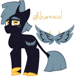 Size: 652x672 | Tagged: safe, artist:kharmacal, derpibooru import, oc, oc only, oc:night raven, bicorn, freckles, horizontal pupils, horn, leonine tail, looking at you, multiple horns, raised hoof, raised leg, simple background, solo, tail, transparent background