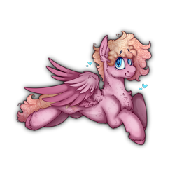 Size: 2300x2300 | Tagged: safe, artist:molars, derpibooru import, oc, oc only, oc:love letter, pegasus, pony, blue eyes, commission, curly hair, curly mane, feminine stallion, full body, heart, looking at you, lying down, male, pink fur, simple background, smiling, stallion, transparent background, unshorn fetlocks