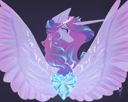 Size: 5000x4000 | Tagged: safe, artist:alisaluna22, derpibooru import, princess flurry heart, alicorn, pony, crystal heart, female, gradient background, mare, older, older flurry heart, signature, simple background, solo, spread wings, wings