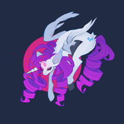 Size: 1134x1134 | Tagged: safe, artist:cutesykill, derpibooru import, rarity, alicorn, pony, g4, alicornified, big ears, blood, circle background, colored pinnae, concave belly, cut horn, ears, eyes closed, female, gradient mane, gradient tail, horn, horn removal, leg fluff, long legs, long mane, long tail, mare, no mouth, partially open wings, purple mane, purple tail, race swap, raricorn, ringlets, slender, solo, tail, thick eyelashes, thin, thin wings, three quarter view, unicorn horn, white coat, wings