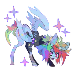 Size: 851x851 | Tagged: safe, artist:cutesykill, derpibooru import, rainbow dash, pegasus, pony, g4, alternate hairstyle, alternate tailstyle, bandage, bandaged, bandaged leg, beanbrows, big ears, blue coat, clothes, colored eyebrows, colored pinnae, colored pupils, ears, eyebrows, eyelashes, female, frown, headphones, hunched over, lanky, leaning, leaning forward, long legs, looking back, magenta pupils, mare, multicolored hair, multicolored mane, partially open wings, pink eyes, pink pupils, rainbow hair, rainbow tail, rectangular pupil, simple background, skinny, solo, sparkles, spiky mane, spiky tail, sweater, tail, tall, thick eyelashes, thin, thin legs, torn clothes, turtleneck, turtleneck sweater, white background, wings