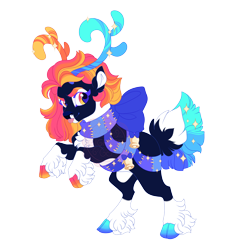 Size: 5900x6000 | Tagged: safe, artist:gigason, derpibooru import, oc, oc only, oc:party pop, deer, reindeer, absurd resolution, adoptable, antlers, bell, blue bow, blue coat, blue fur, blue tail, bushy tail, chest fluff, clothes, cloven hooves, coat markings, colored, colored antlers, colored belly, colored eyebrows, colored eyelashes, colored hooves, colored nose, colored pinnae, colored pupils, deer tail, ear fluff, ears, ethereal mane, eye markings, facial markings, female, female oc, fetlock tuft, flat colors, fluffy tail, garland, gradient hooves, harness, hooves, looking back, mismatched antlers, mismatched hooves, multicolored eyebrows, multicolored hooves, multicolored tail, narrowed eyes, neck bow, obtrusive watermark, pale belly, purple eyelashes, purple pupils, rearing, reindeer oc, scarf, simple background, smiling, snip (coat marking), solo, sparkles, sparkly antlers, sparkly hair, sparkly mane, sparkly tail, starry antlers, starry hair, starry mane, starry tail, striped antlers, tail, three quarter view, three toned mane, three toned tail, tongue, tongue out, transparent background, two toned eyes, watermark