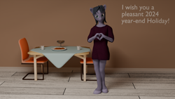 Size: 1920x1080 | Tagged: safe, artist:cicada bluemoon, derpibooru import, oc, oc only, oc:cicada bluemoon, anthro, 3d, anthro oc, chair, clothes, cookie, femboy, food, looking at you, male, mug, render, room, table, text