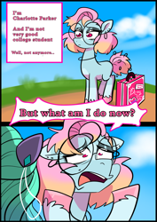 Size: 1240x1754 | Tagged: safe, artist:jully-park, derpibooru import, oc, oc only, oc:charlotte parker, oc:ella evans, earth pony, pegasus, pony, comic:how i meet my chaotic friends, comic