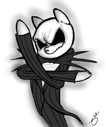 Size: 537x641 | Tagged: safe, artist:silver1kunai, derpibooru import, skeleton pony, bone, drawthread, grayscale, jack skellington, monochrome, signature, skeleton, solo