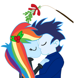 Size: 749x787 | Tagged: safe, artist:soarindasher10, derpibooru import, rainbow dash, soarin', human, equestria girls, g4, christmas, clothes, female, holiday, kiss on the lips, kissing, male, mistletoe, shipping, simple background, soarindash, straight, sweater, transparent background