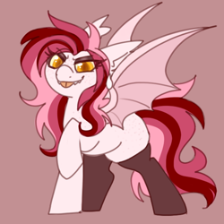 Size: 600x600 | Tagged: safe, artist:php193, derpibooru import, oc, oc only, oc:cherry thrill, bat pony, bat wings, clothes, female, golden eyes, looking at you, mare, messy mane, socks, solo, wings