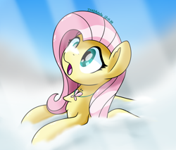 Size: 2000x1702 | Tagged: safe, artist:notadeliciouspotato, derpibooru import, fluttershy, pegasus, pony, g4, cloud, crepuscular rays, female, jewelry, looking up, mare, necklace, open mouth, solo