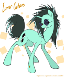 Size: 500x600 | Tagged: safe, artist:expectationemesis, derpibooru exclusive, derpibooru import, oc, oc only, oc:lunar octave, pony, unicorn, abstract background, grin, heart, heart mark, horn, lidded eyes, male, parent:vinyl scratch, smiling, solo, spiky mane, spiky tail, stallion, standing, sunglasses, tail