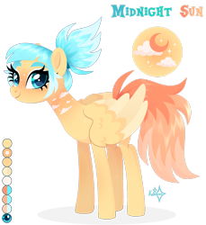 Size: 1920x2100 | Tagged: safe, artist:kabuvee, derpibooru import, oc, oc only, oc:midnight sun, pegasus, pony, color palette, colored wings, colored wingtips, facial markings, female, folded wings, lineless, looking at you, mare, mismatched mane and tail, neck markings, ponytail, simple background, slender, solo, standing, tall, teal eyes, thick eyebrows, thin, transparent background, two toned wings, wings