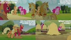 Size: 2000x1125 | Tagged: safe, derpibooru import, edit, edited screencap, editor:quoterific, screencap, applejack, big macintosh, marmalade jalapeno popette, pinkie pie, earth pony, pony, g4, too many pinkie pies, apple family member, female, male, mare, my little pony: friendship is magic, stallion