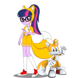 Size: 2048x2048 | Tagged: safe, artist:kalel156, derpibooru import, sci-twi, twilight sparkle, fox, human, equestria girls, g4, clothes, cosplay, costume, cute, female, male, miles "tails" prower, sci-twiabetes, sonic the hedgehog (series), twiabetes