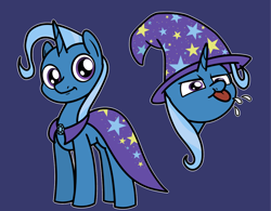 Size: 2048x1594 | Tagged: safe, artist:ewoudcponies, derpibooru import, trixie, pony, unicorn, g4, blue background, bust, dark blue background, female, horn, mare, raspberry, simple background, solo, tongue, tongue out