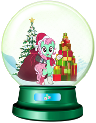 Size: 1700x2177 | Tagged: safe, artist:durpy, artist:jeatz-axl, artist:user15432, derpibooru import, minty, earth pony, pony, g3, g4, bipedal, christmas, christmas 2024, christmas presents, christmas star, christmas tree, clothes, g3 to g4, generation leap, hat, holiday, looking at you, mintybetes, open mouth, open smile, present, santa hat, santa sack, scarf, simple background, smiling, snow, snow globe, snowflake, socks, solo, transparent background, tree, winter