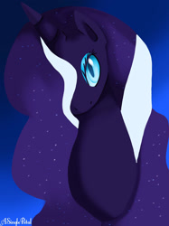 Size: 1024x1366 | Tagged: safe, artist:asinglepetal, derpibooru import, nightmare rarity, pony, unicorn, g4, ethereal mane, eyeshadow, female, gradient background, horn, makeup, mare, nightmarified, solo, starry mane, tumblr:a rarity of a nightmare, tumblr:ask nightmare rarity, white stripes