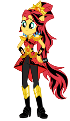 Size: 1042x1792 | Tagged: safe, artist:mixiepie, derpibooru import, editor:amadondawn, sunset shimmer, equestria girls, g4, boots, crystal guardian, female, high heel boots, shoes, simple background, solo, white background