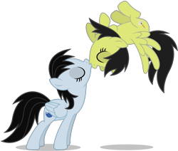 Size: 6983x5921 | Tagged: safe, artist:creedyboy124, derpibooru import, oc, oc only, oc:chloe park, oc:sadie park, pegasus, pony, base used, eyes closed, female, flying, kissing, lesbian, mare, pegasus oc, simple background, spread wings, transparent background, upside down, wings