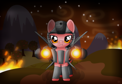 Size: 4092x2840 | Tagged: safe, derpibooru import, pony, blaster, helmet, night, orange eyes, pink pony, ponyville, random pony, skibidi toilet