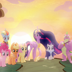 Size: 1000x1000 | Tagged: safe, derpibooru import, edit, edited screencap, screencap, applejack, fluttershy, pinkie pie, rainbow dash, rarity, spike, twilight sparkle, twilight sparkle (alicorn), alicorn, g4, the last problem, alicorn six, alicornified, applecorn, fluttercorn, good end, mane seven, mane six, my little pony: friendship is magic, older, older applejack, older fluttershy, older mane seven, older mane six, older pinkie pie, older rainbow dash, older rarity, older spike, older twilight, pinkiecorn, race swap, rainbowcorn, raricorn, what if, what should have happened