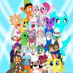 Size: 540x540 | Tagged: safe, artist:alinalioness, derpibooru import, fluttershy, pinkie pie, alien, human, rabbit, raccoon, robot, squirrel, equestria girls, g4, animal, animatronic, attilio caccini, balan, balan wonderworld, base used, cass milligan, catnap, cirno, creeper (minecraft), crossover, cyan (rainbow friends), doors (game), emma cole, figure (doors), fiona demetria, five nights at freddy's, five nights at freddy's: security breach, fnaf 2, funtime foxy, glamrock chica, haoyu chang, iben bia, indigo park (video game), minecraft, monster, peppino spaghetti, pizza tower, pokémon, poppy playtime, rainbow friends, rambley raccoon, roblox, sandy cheeks, spongebob squarepants, spongebob squarepants (character), sylveon, the daycare attendant, touhou, toy chica, wander (wander over yonder), wander over yonder, yuri brand